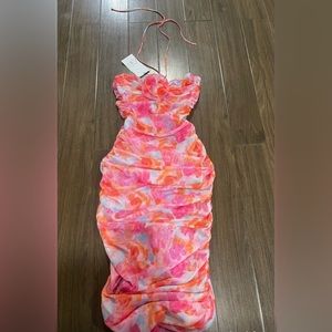 Zara pink floral Tully halter dress